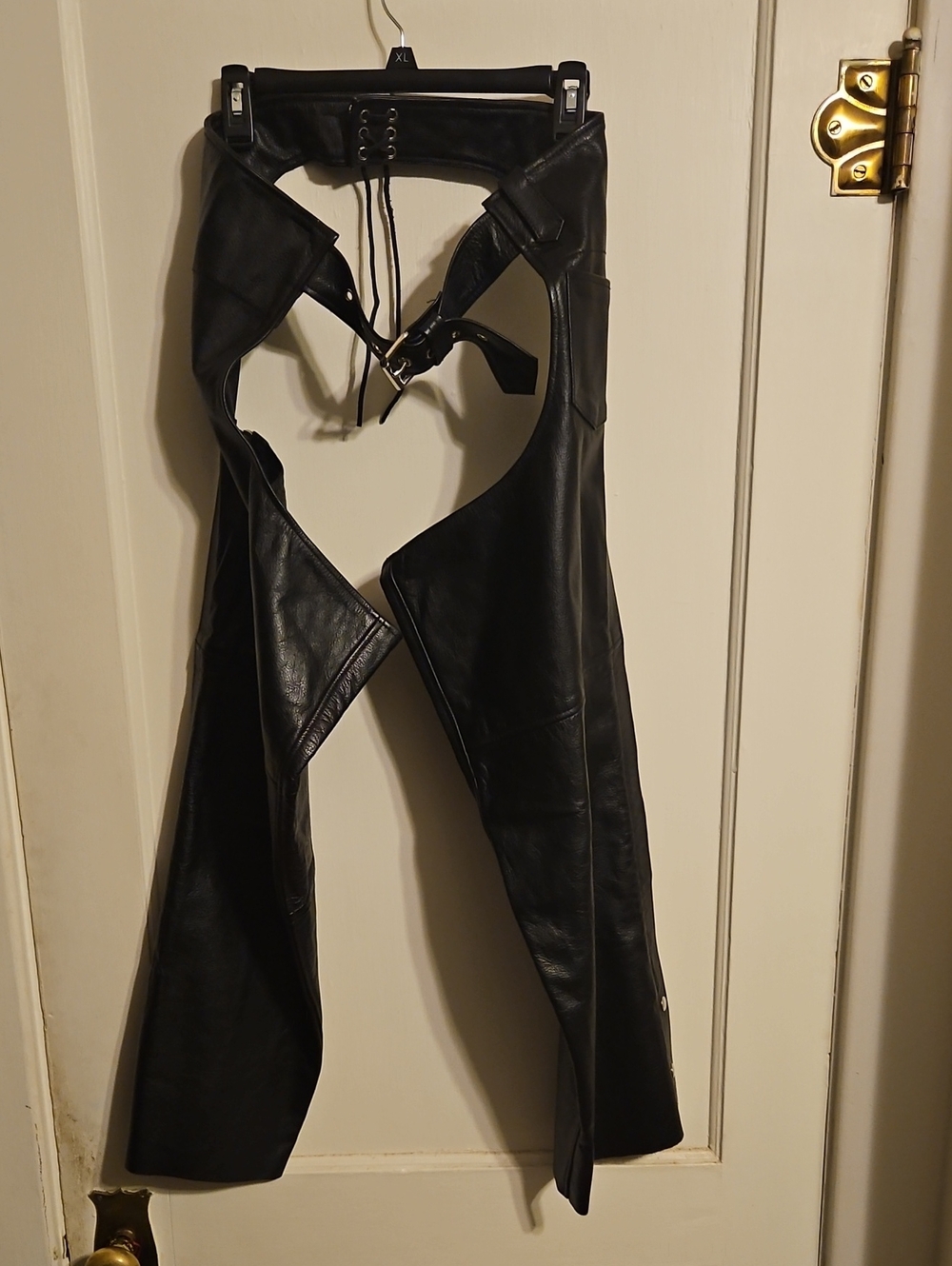 Men's Black Leather Motorcycle Chaps - Unbranded